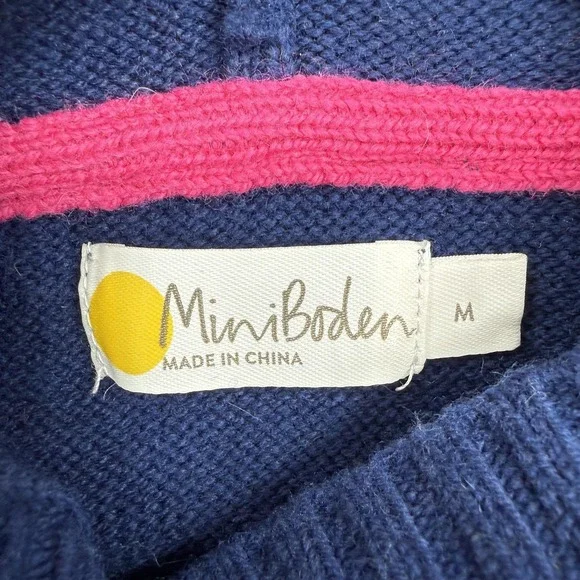 Mini Boden Cape Sweater Girls M Blue Hooded Striped Fringe Rainbow Pony - Picture 2 of 13